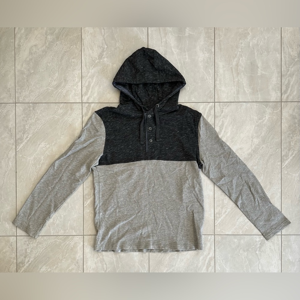 Nautica Hoodie - Button Collar, Heather Grey / Dark Heather Grey, Medium